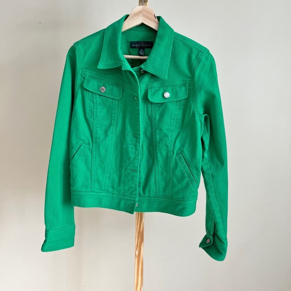 LRL Ralph Lauren Jeans Co. Green Denim Jacket Women's Medium Button Front - Picture 3 of 7